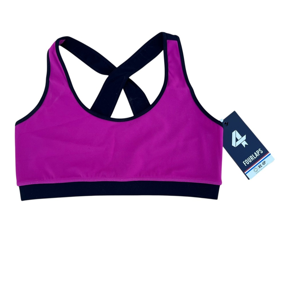 Fourlaps Womens Re-Up Sports‎ Bra Magenta Pink and Black Racerback Gym Top NEW